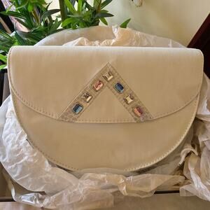NIB Champagne Italy off white half moon purse with gemstones, 2